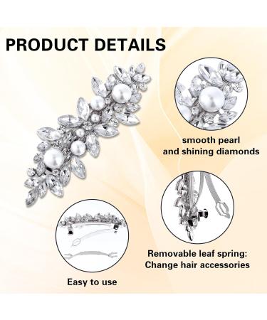 2 Pcs Rhinestone Pearl Hair Clips Bridal Wedding Hair Accessories Antique Crystal Barrette Silver Flower Leafy Pins Elegant Jewelry Hair Decorations Crystal Flower Hair Clips for Women Party Gift - Buy Online on GoSupps.com