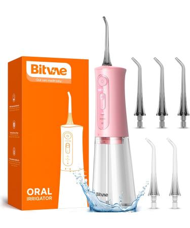 Bitvae C5 Water Flosser Teeth Picks Cordless Portable Oral Irrigator Powerful and Rechargeable Water Flosser for Teeth Brace Care IPX7 Waterproof Water Dental Picks for Cleaning Quartz Pink