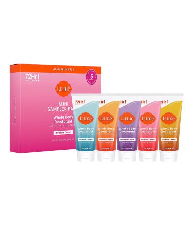 Lume Deodorant Cream Tube 5 Pack Sampler - Deodorant for Armpits and Private Parts - .75 Ounce Mini Tubes - (Clean Tangerine, Coconut Crush, Lavender Sage, Peony Rose, and Silver Spruce) Sampler Pack