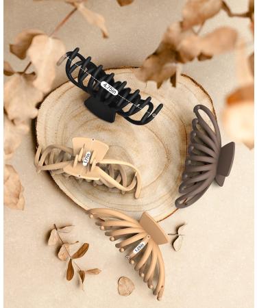 OPAUL Matte Nonslip Hair Claw Clips - Strong Hold for Thick and Thin Hair - Neutral Hair Styling Accessories - 4 Pack Black & Khaki - Perfect Christmas Gifts - Buy Online on GoSupps.com
