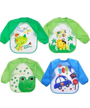 Baogaier Bibs Baby Long Sleeves 4 PCS Waterproof Washable EVA Coverall Food Bib with Sleeves Toddler Feeding Weaning Eating Painting Apron Easy Clean Smock for Infant Babies Boys 6-36 Months Blue Bue - Buy Online on GoSupps.com