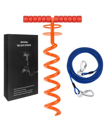 Sliridog 9.2 m long cable and stake robust dog pile for large dogs strongest dog anchor holds 2 large dogs up to 90 kg safely on courtyard beach camping outdoor (orange) 30ft cable and stake orange/evening red in a zigzag pattern (sunsetChevron)