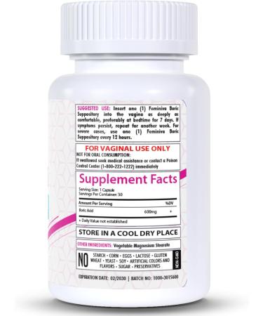 HealthFare Boric Acid Vaginal Suppositories - 30 Count 600mg - Feminiva - Vegan Intimate Health Support - Buy Online on GoSupps.com
