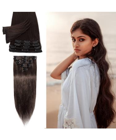 Elailite clip in extensions real hair bayalage - (8 partly set 18 clips hair extension real hair clip) - smooth 20cm 45g #02 dark brown