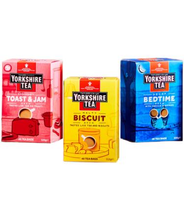 Taylors Tea Brew Selection | Breakfasty Toast & Jam Malty Biscuit Decaf Bedtime | Set of 3 | 40 Tea bags Each | Total 120 Tea bags - Buy Online on GoSupps.com