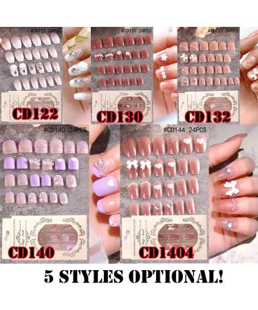 Acrylic Press On Nail Art Tips with Jelly Stickers Fake Nails Love Heart Short Square Pink Purple(CD140) - Buy Online on GoSupps.com