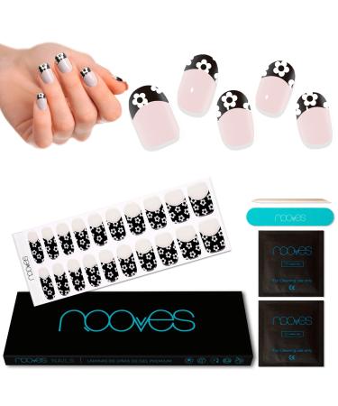NOOVES NOOVES NAILS Premium Gel Nail Sheets - Floral Black - French | Semi-Permanent Gel Nail Strips | Semi-Permanent Gel Nail Stickers | Gel Nail Stickers | Gel Nails