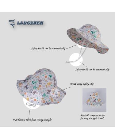 LANGZHEN Beach Sun Protection Hat for Baby Girls | Adjustable Toddler Kids Wide Brim Hat with Chin Strap | Sika Deer Design | 1-2 Years - Buy Online on GoSupps.com