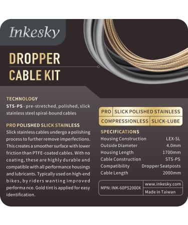 Inkesky Pro Dropper Post Cable Kit - Manufactured by/Compatible with JAGWIRE (PRO-Slick Polished Stainless)