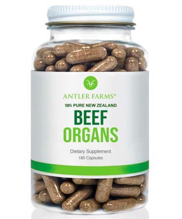 Antler Farms - 100% Pure New Zealand Beef Organs - Heart, Liver, Kidney, 180 Capsules, 400mg - Grass Fed, Cold Processed Supplement, Pure and Clean rBGH Free, No Fillers or Additives