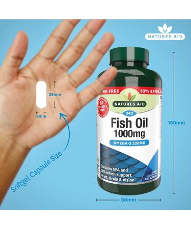Natures Aid Fish Oil 1000mg | Omega 3 (180mg Epa & 120mg Dha) | 240 Softgels | Made In The UK | Extra Value Pack 240 Capsules - Buy Online on GoSupps.com