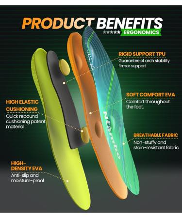 Plantar Fasciitis Orthotic Insoles for Men Women | Arch Support, Heel Pain Relief | UK 9-9.5 (11.02 ) | Green - Buy Online on GoSupps.com