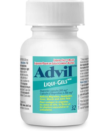 Advil Regular Strength Ibuprofen Pain Relief Liquid-Gels Fast Acting Pain Relief for Migraine Back Neck Joint and Muscle Relief 200mg (32 Count) - Buy Online on GoSupps.com