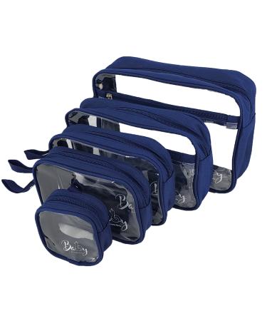 Llama Bella 5 Piece Diaper Bag Organizer Pouch Set Clear with Straps and Pacifier Case - Navy