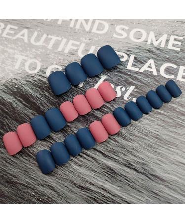 Sethexy Blue & Pink Square Press On Nails | 24pc Complete Cover Acrylic Tips for Women & Girls - Trendy Fake Nails - Buy Online on GoSupps.com