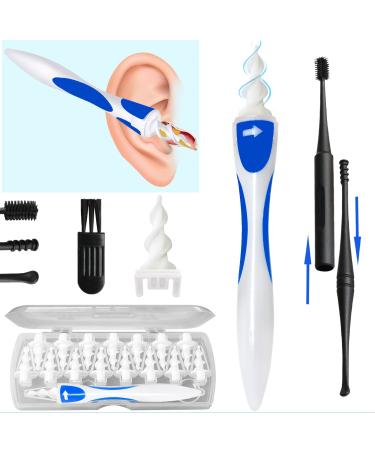 WAXIWAY Q-Grips Ear Wax Remover Kit | 3-in-1 Ear Cleaner + Silicone Ear Wax Removal Tool w/ 16 Replacement Ear Cleaner Spiral Tips | Reusable Q Grip Earwax Removal Kit Safe for Adults, Kids & Toddlers