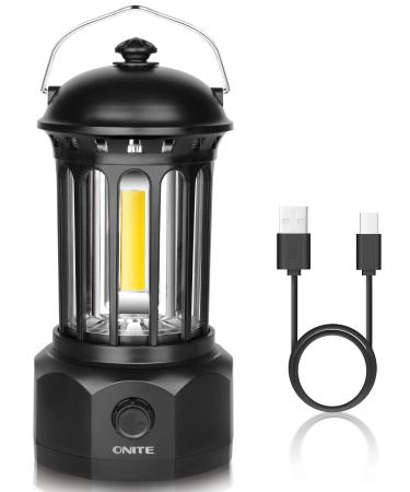 Onite LED Camping Lantern, COB Rechargeable Battery Lantern, Fully Stepless Dimmable Lantern Flashlight for Hurricane, Emergency, Survival Kits, Hiking, Outdoor Camping Black
