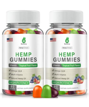 Hemp Gummies for Pain, Sleep, Anxiety - 100% Natural Organic Extra Strength High Potency with Pure H mp Oil Extract Vegan Bear Candy - 2 Packs Hemp Gummy