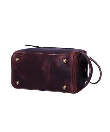 Premium Leather Toiletry Travel Pouch | Waterproof Lining | King-Size Vintage Dopp Kit by Aaron Leather Goods - Dark Brown - Buy Online on GoSupps.com