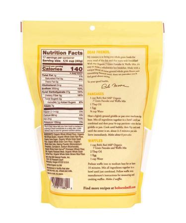 Bob's Red Mill Organic Whole Grain Pancake & Waffle Mix 24 oz - Pack of 2 | 1.5 lbs x 2 | High-Quality Breakfast Mix - Buy Online on GoSupps.com