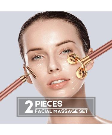 Beauty Bar 2-in-1 24k Golden Pulse Facial Massager | Electric Roller & T Shape Arm Eye Nose Head Massager | Skin Care Tool Kit - Buy Online on GoSupps.com