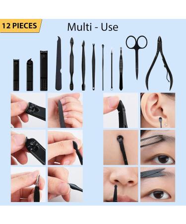 iSOUL 12Pcs Stainless Steel Nail Clippers Manicure Set - Professional Grooming Kit for Thick Nails, Cuticle Remover, Toe Nail Care - Male/Female Pedicure Tool - Buy Online on GoSupps.com