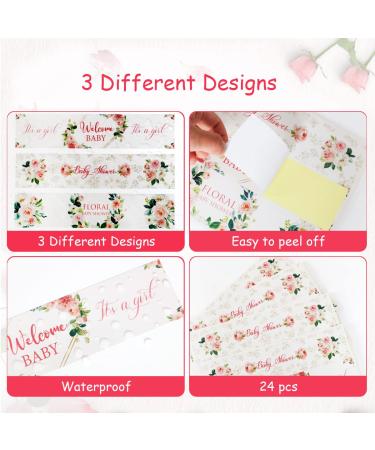 24 Pink Floral Baby Shower Water Bottle Labels - 3 Styles, Waterproof & Stylish Baby Girl Party Decorations - Buy Online on GoSupps.com