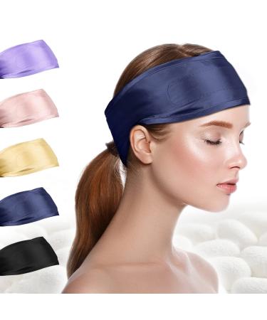FANTASTIC HOUSE Silk Spa Headbands for Washing Face, 100% Mulberry Silk Scarf for Hair Wrapping, Adjustable Ponytail Face Wash Headbands for Women and Girls for Sleep, Makeup, Sport Purple