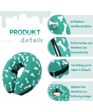 Supet Halskrause Dog Inflatable Collar - Adjustable Comfort for Dogs & Cats | Post-Surgery Protective Cone - XL (35.6-45.7cm) Green Bones - Buy Online on GoSupps.com