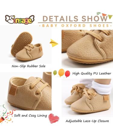 Infant Baby Boys Girls Oxford Shoes | Anti-Slip Toddler Sneakers 0-6 Months | Soft Rubber Sole, Khaki - Buy Online on GoSupps.com