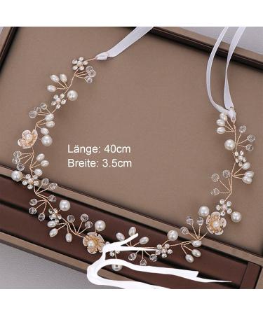 Gold Bridal Headband - Romantic Pearl & Crystal Wedding Hair Accessories with Rhinestones | Vintage Bride Hair Jewelry - Buy Online on GoSupps.com