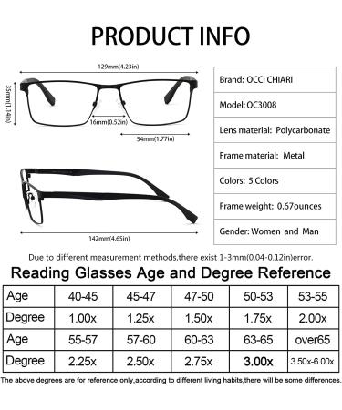OCCI CHIARI Men's Blue Light Blocking Reading Glasses - Computer Readers in Black 1.25x - Buy Online on GoSupps.com