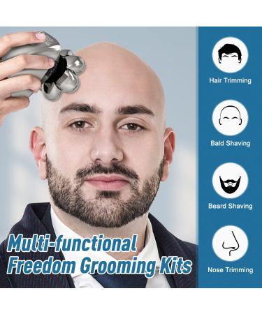 Lyandieo 7D Head Shaver for Bald Men - Waterproof Electric Razor with Nose Hair Trimmer, LED Display, Rechargeable - Silver - Buy Online on GoSupps.com