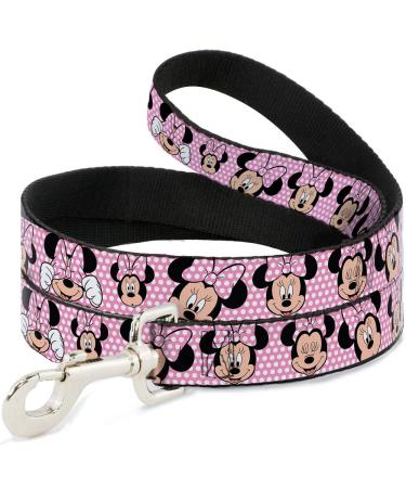 Buckle-Down Dog Leash Minnie Mouse Expressions Polka Dot Pink White Available in Different Lengths and Widths for Small Medium Large Dogs and Cats 0.5 In Wide/6ft.