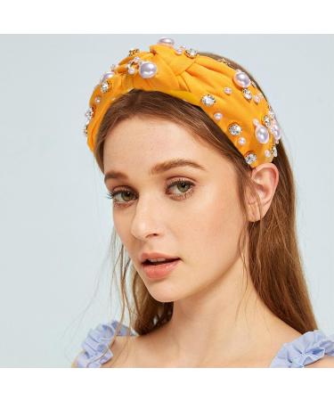 Umimiss Yellow Headband with White Pearl Rhinestone Crystal Jeweled - Head Bands Adult Women Pearl Headband Gold Headband Pearl Hair Accessories Yellow Hair Accessories Boho Head Band Headpieces - Buy Online on GoSupps.com