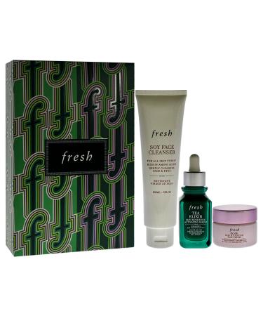 Fresh Resilient Hydrated Skin Trio for Women | Soy Cleanser Tea Elixir Serum & Rose Cream - 3 Piece Set - Buy Online on GoSupps.com