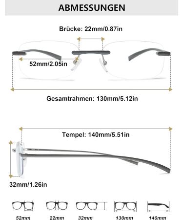 Buy Lanomi Frameless Reading Glasses for Men & Women | Blue Light Filter & Ultralight Design | Gray Rectangular Readers - 1.0 to 4.0 Diopters - Buy Online on GoSupps.com