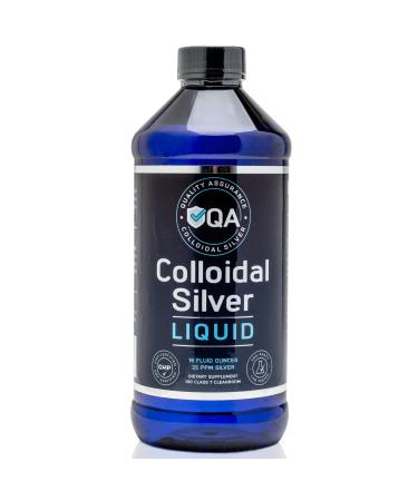QA Colloidal Silver Liquid for Immune Support - 25 PPM Pure Colloidal Silver Supplement - 94.5 Servings - 16oz - Clear Nano Silver Solution