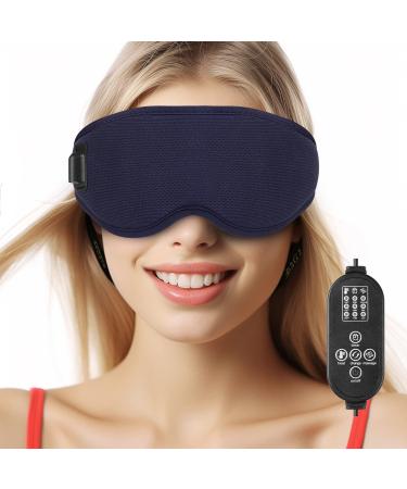 Heated Massage Eye Mask USB Heating Eye Mask with 3 Vibration Mode 3D Contoured Sleep Mask Hot Eye Compress Mask for Men Women with Timer for Dry Eye Tired Eyes MGD Dark
