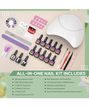 Phoenixy Gel Nail Polish Kit - 10 Colors Set with 36W Nail Lamp - Glossy Matte Base Top Coat - 25 PCS DIY Nail Art Starter Kit for Women - Perfect Christmas Gift - Gel Nail Polish Set - Buy Online on GoSupps.com