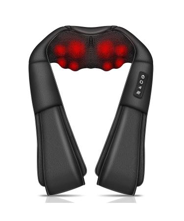 Podazz Shiatsu neck and back massage device with heat function shoulder massage cladding for backs legs feet back massager for house office gifts for men (black)