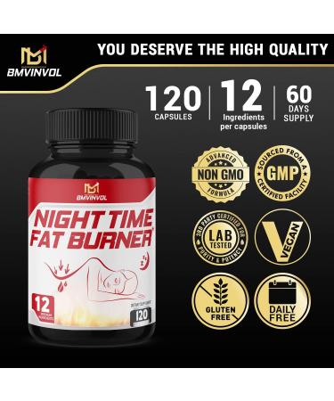 BMVINVOL Night Time Fat Burner - 120 Capsules - 12-in-1 Powerful Blend - Green Tea, Ceylon Cinnamon, Green Coffee Bean & More - Buy Online on GoSupps.com