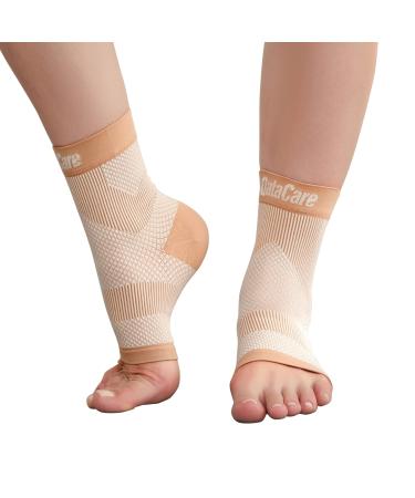 Qatacare Ankle Compression Socks, Foot Compression Socks for Ankle/Heel Support, Increase Blood Circulation, Relieve Arch Pain, Reduce Foot Swelling, Nude, L (1 Pair) Large Beige Nude