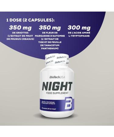 BioTechUSA Night Dietary Supplement in Capsule Form with L-Tryptophan Cherry and Fierce Chamomile Flower Extract 60 Capsules - Buy Online on GoSupps.com