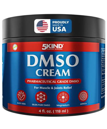 5Kind DMSO Cream for Pain Relief 4 fl oz - 99.9% Pure DMSO Pharmaceutical Grade Cream - Aloe Vera Magnesium Arnica & Menthol - Topical Muscle and Joint Pain Relief - Registered NDC - Made in USA