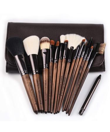 ZOREYA 15pcs Unique Walnut Makeup Brush Set - Premium Synthetic Brushes for Foundation, Powder, Concealers, Eye Shadows - Vegan Leather Bag Included - Buy Online on GoSupps.com