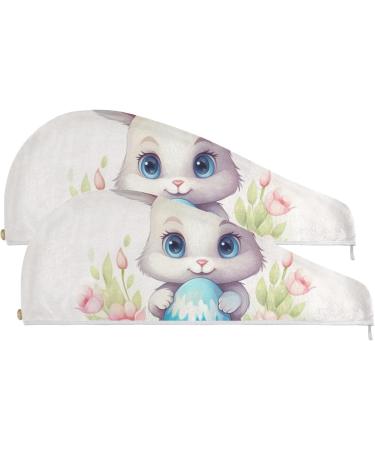 Easter Rabbit Eggs Hair Towel 2 Pack | Super Absorbent Quick Dry Hair Turbans for Women & Girls - Buy Online on GoSupps.com