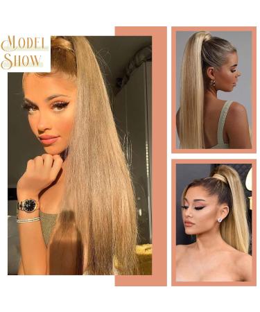 22-Inch Long Straight Ponytail Extension - Magic Paste Wrap Around - Synthetic Hair M24/33# - Dark Blonde & Bleach Blonde (110g) - Buy Online on GoSupps.com