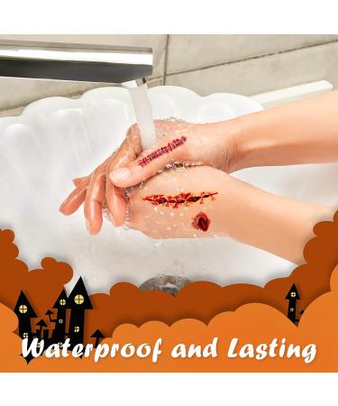 Sibba Fake Blood Temporary Tattoo Body Art Skin Stickers - 10 Pieces Horror Realistic Bloody Wound Stitch Scar Scab Bruise Halloween Cosplay Makeup Kit - 4 Styles - Buy Online on GoSupps.com
