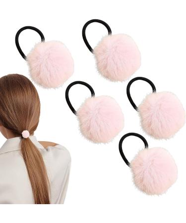Furry Ball Ponytail Holders Girls' Colorful Pompom Hair Ties - Fashionable Hair Ties for Women And Girls Versatile Ponytail Holders for Dating Parties light pink - Buy Online on GoSupps.com